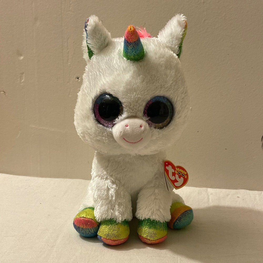 Ty Beanie Boos Pixy the White Rainbow Unicorn Plush Toy Big Eyes